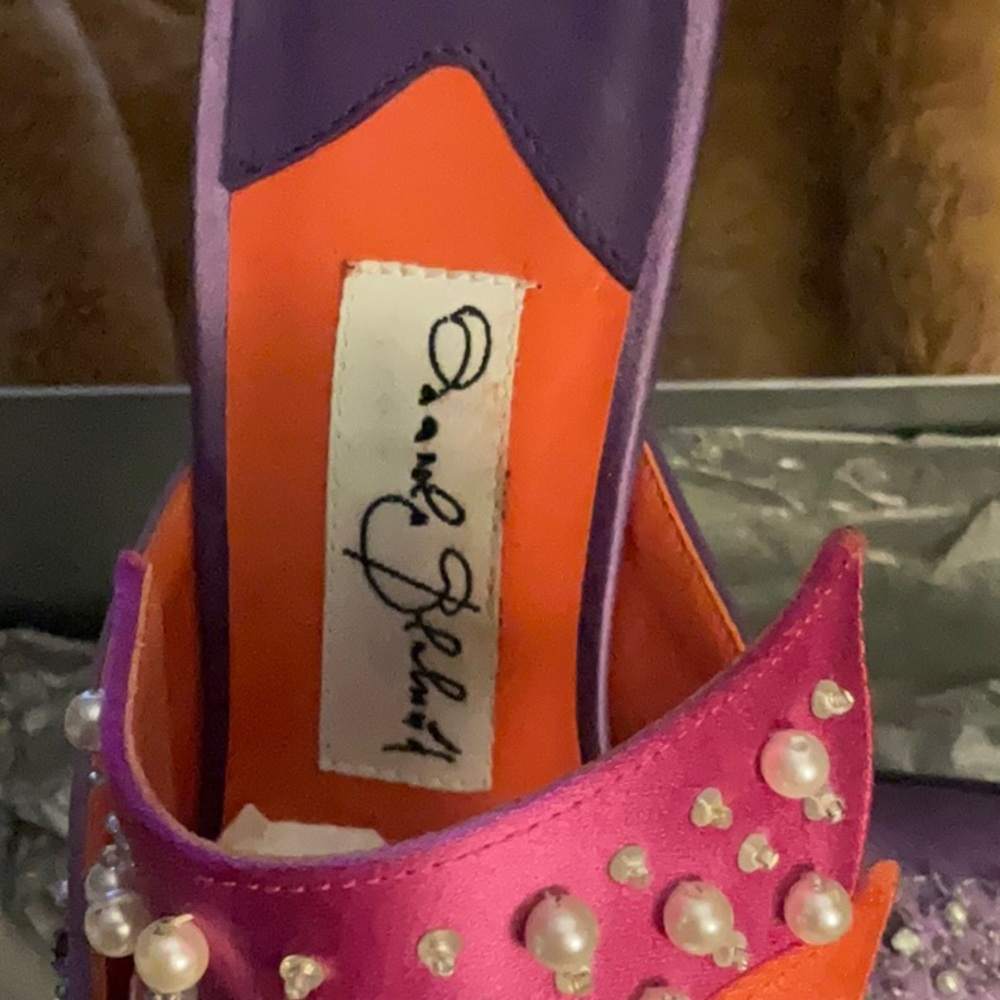 NWT RARE LIMITED EDITION MANOLO BLAHNIK PEARL AND JEWEL PURPLE ORANGE 39.5 9 9.5 - Picture 5 of 8